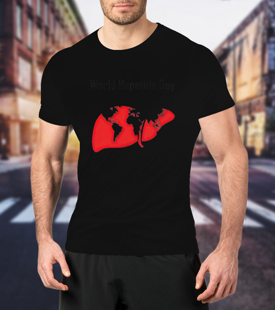 World Hepatitis Day 28th July Red Liver With World Map T-Shirt