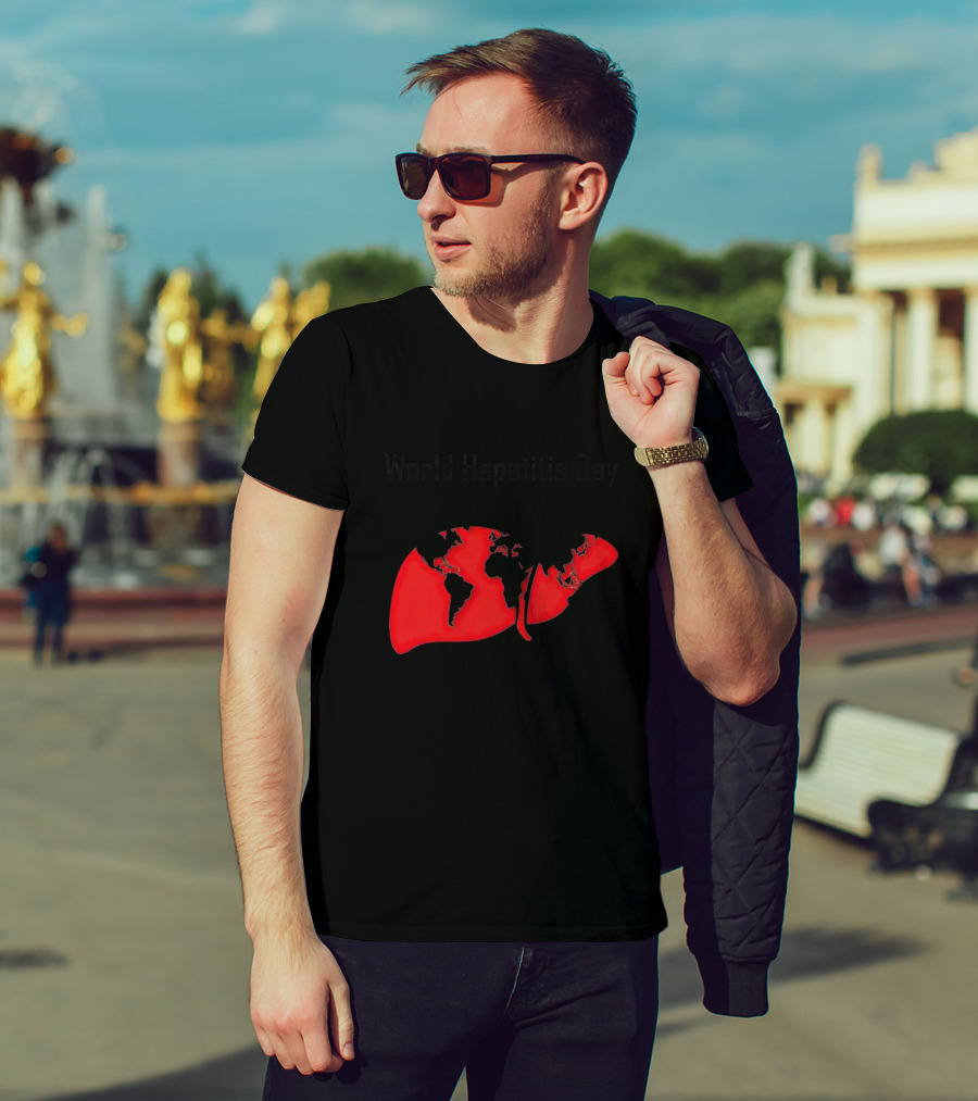 World Hepatitis Day 28th July Red Liver With World Map T-Shirt