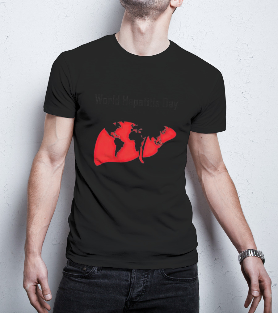 World Hepatitis Day 28th July Red Liver With World Map T-Shirt
