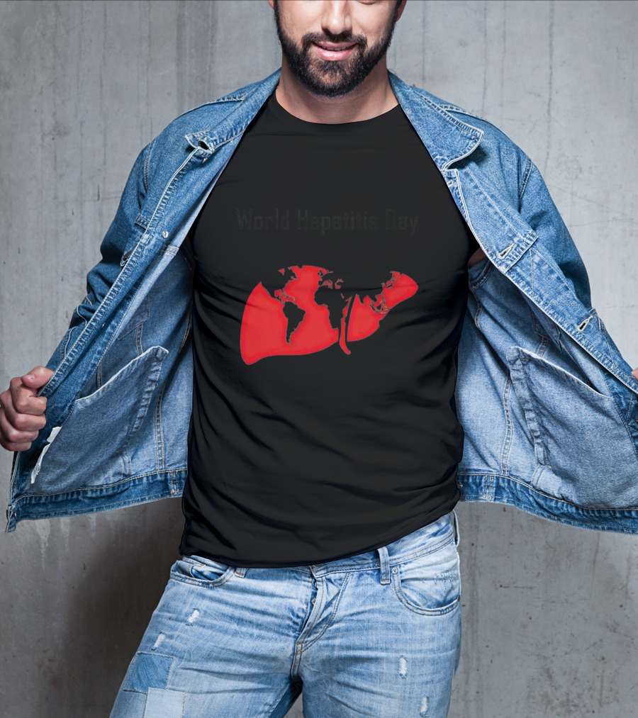 World Hepatitis Day 28th July Red Liver With World Map T-Shirt