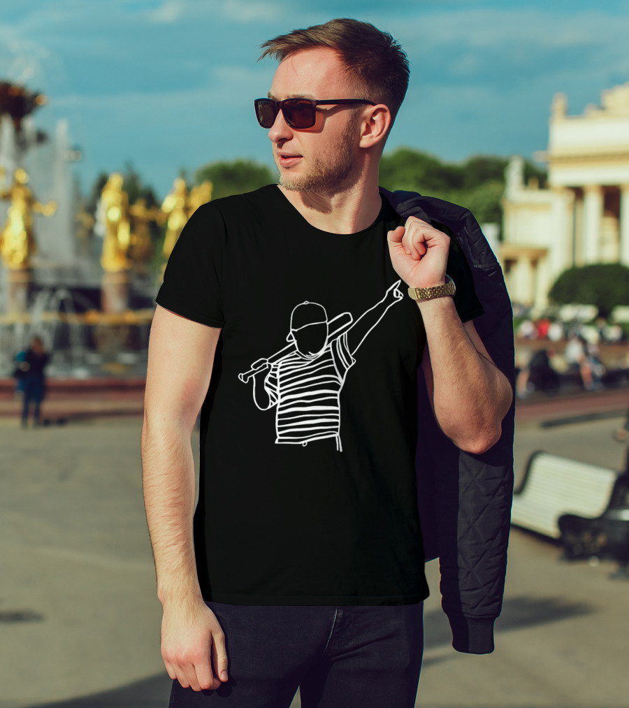 Baseball Player Stripe Pose Drawing T-Shirt