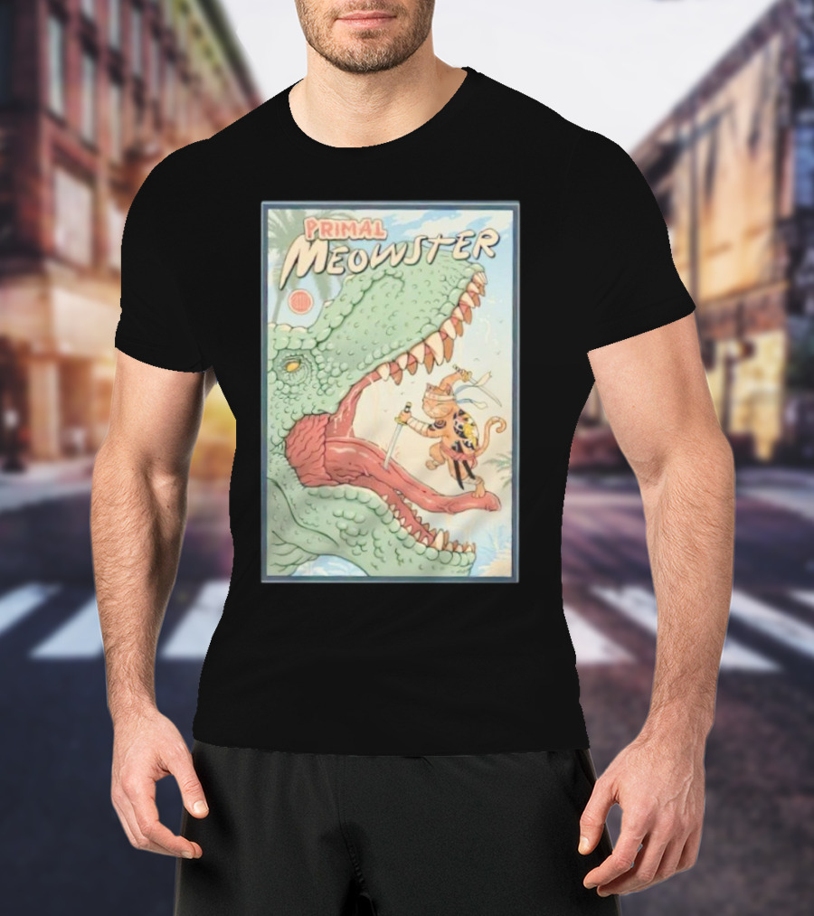 Primal Meowster Dinosaur Warrior Cat Adventure T-Shirt