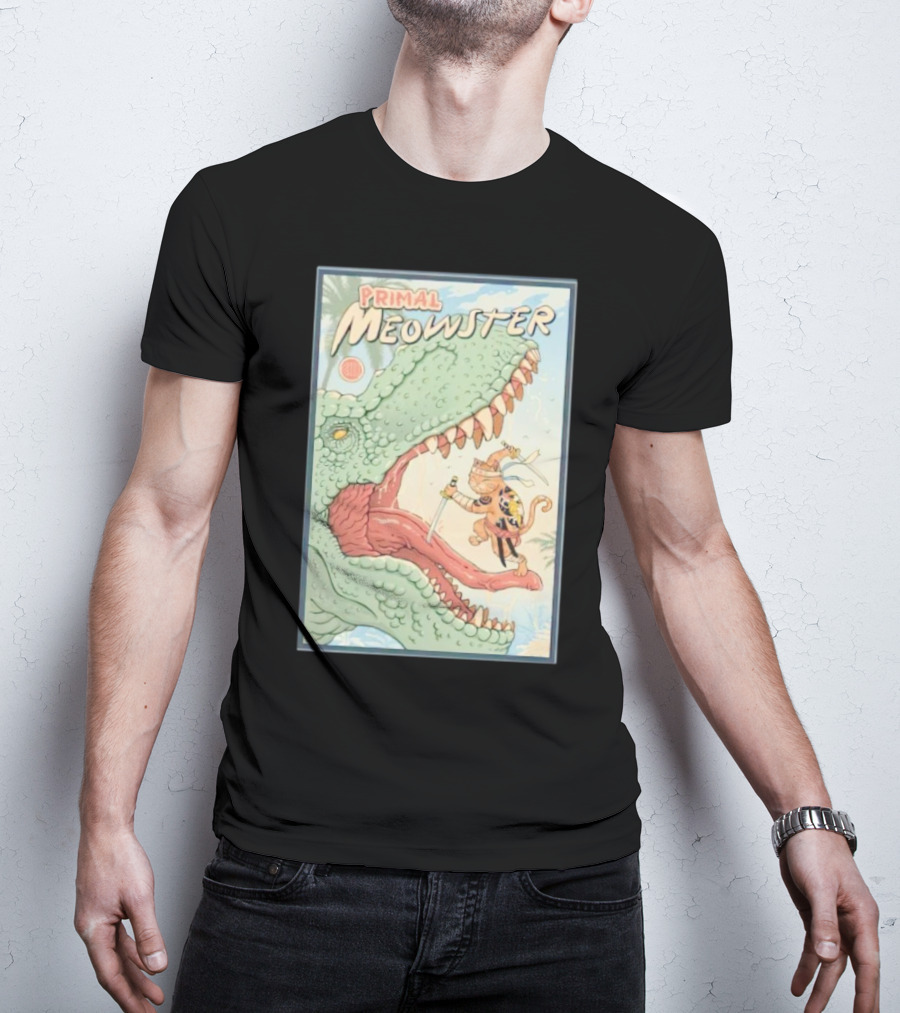 Primal Meowster Dinosaur Warrior Cat Adventure T-Shirt