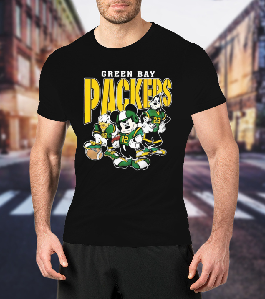 Green Bay Packers Mickey Mouse Donald Duck Goofy Football Players T-Shirt