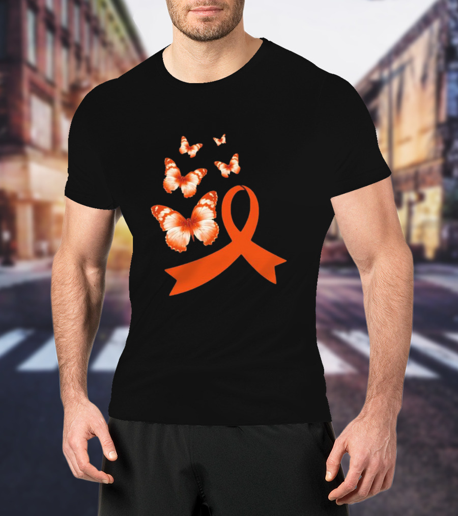 Orange Awareness Ribbon With Butterflies World Hunger Day Symbolization T-Shirt