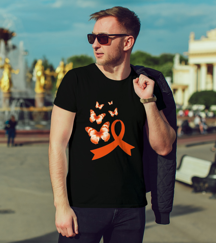 Orange Awareness Ribbon With Butterflies World Hunger Day Symbolization T-Shirt