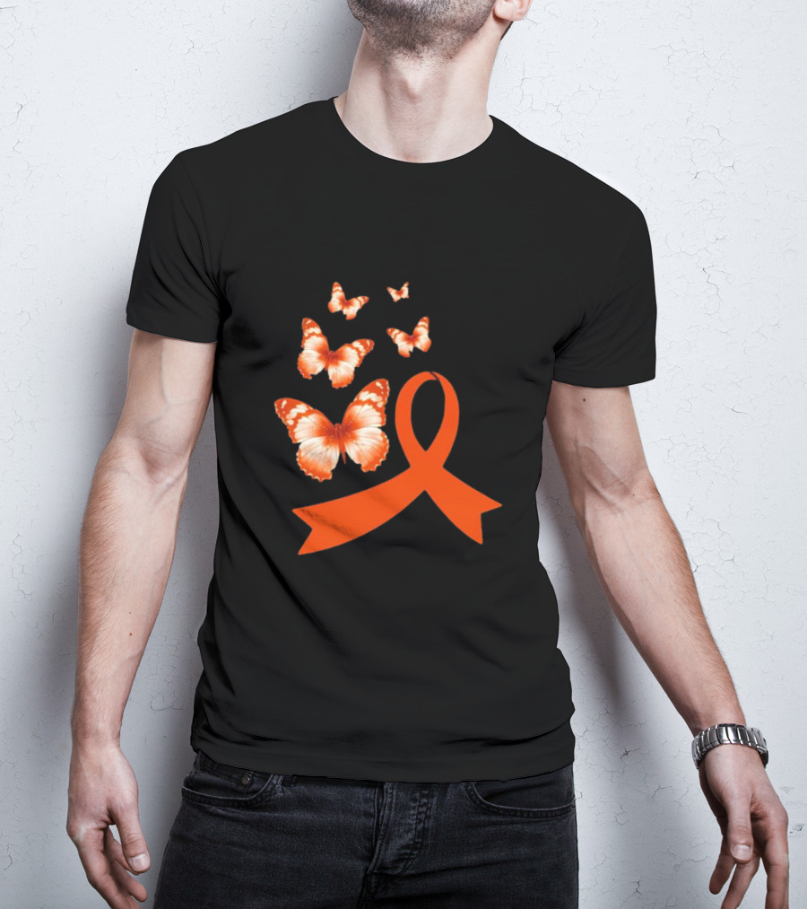 Orange Awareness Ribbon With Butterflies World Hunger Day Symbolization T-Shirt