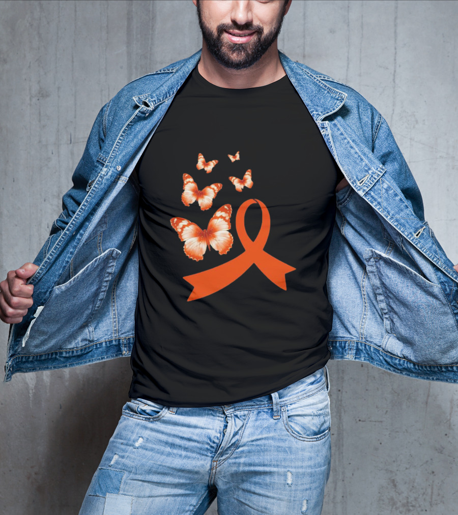 Orange Awareness Ribbon With Butterflies World Hunger Day Symbolization T-Shirt