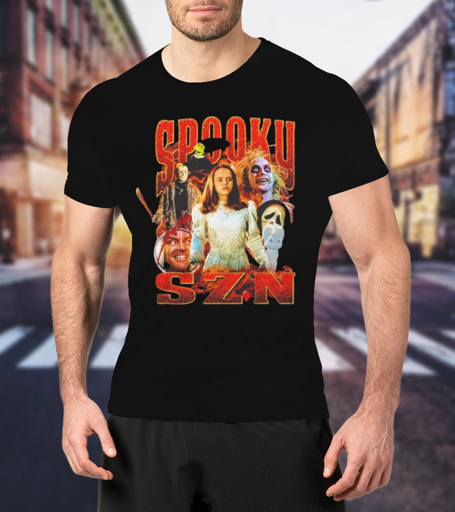 Spooky Szn Halloween Horror Characters Collage T-Shirt