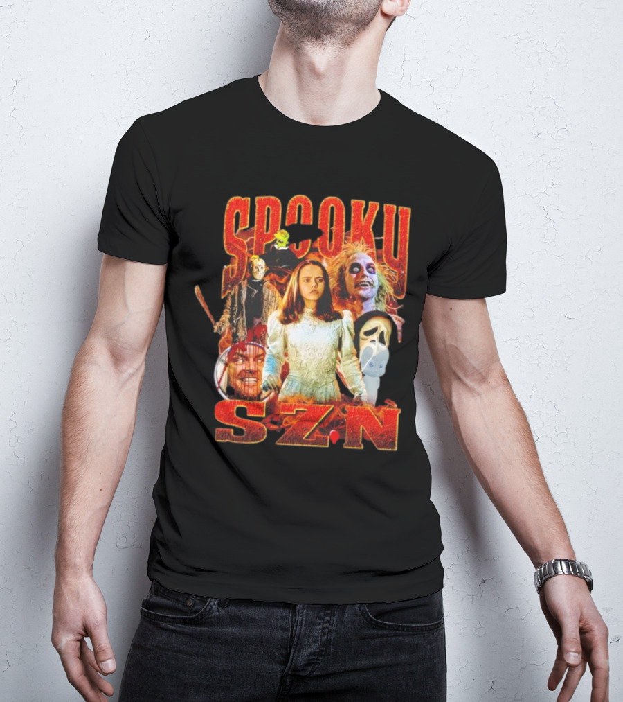 Spooky Szn Halloween Horror Characters Collage T-Shirt