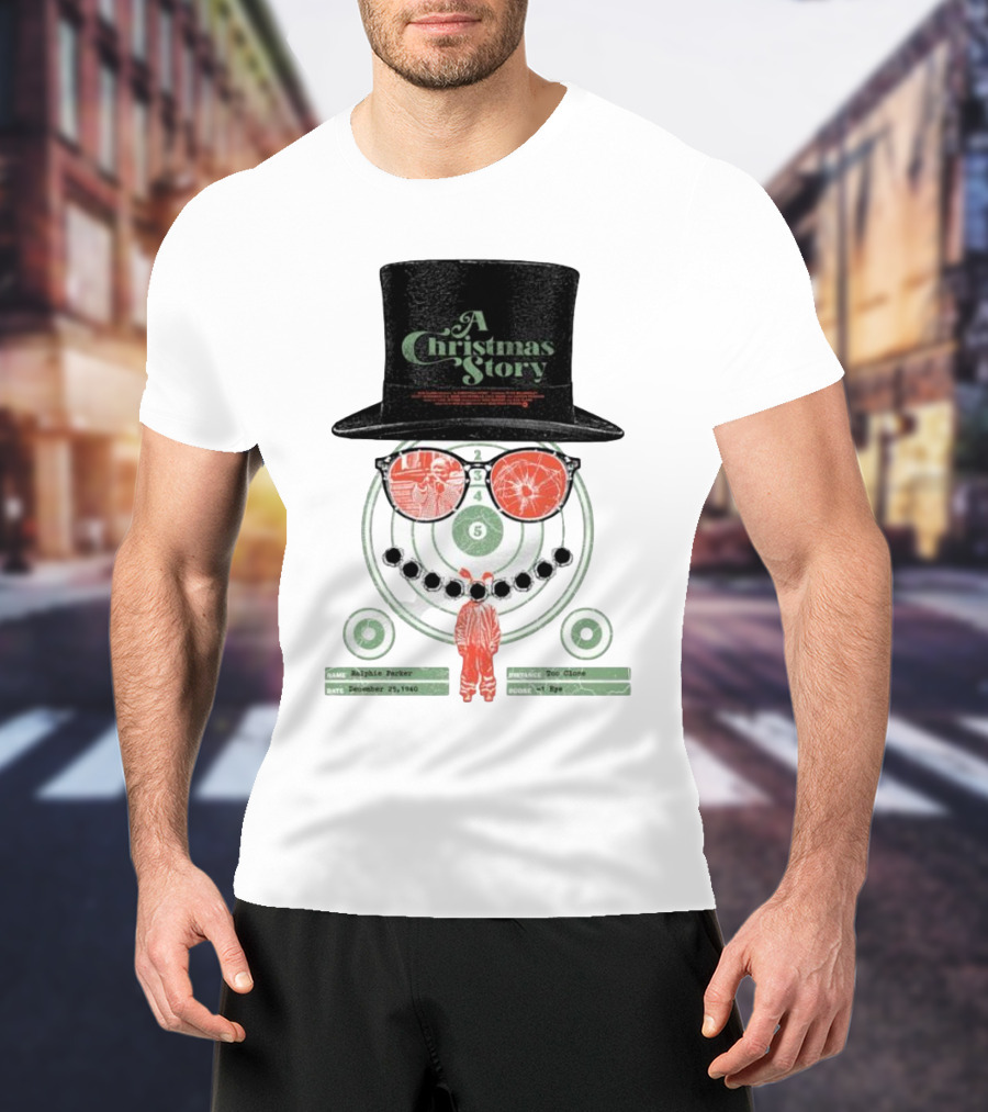 A Christmas Story Ralphie Parker Shooting Range With Top Hat And Glasses T-Shirt