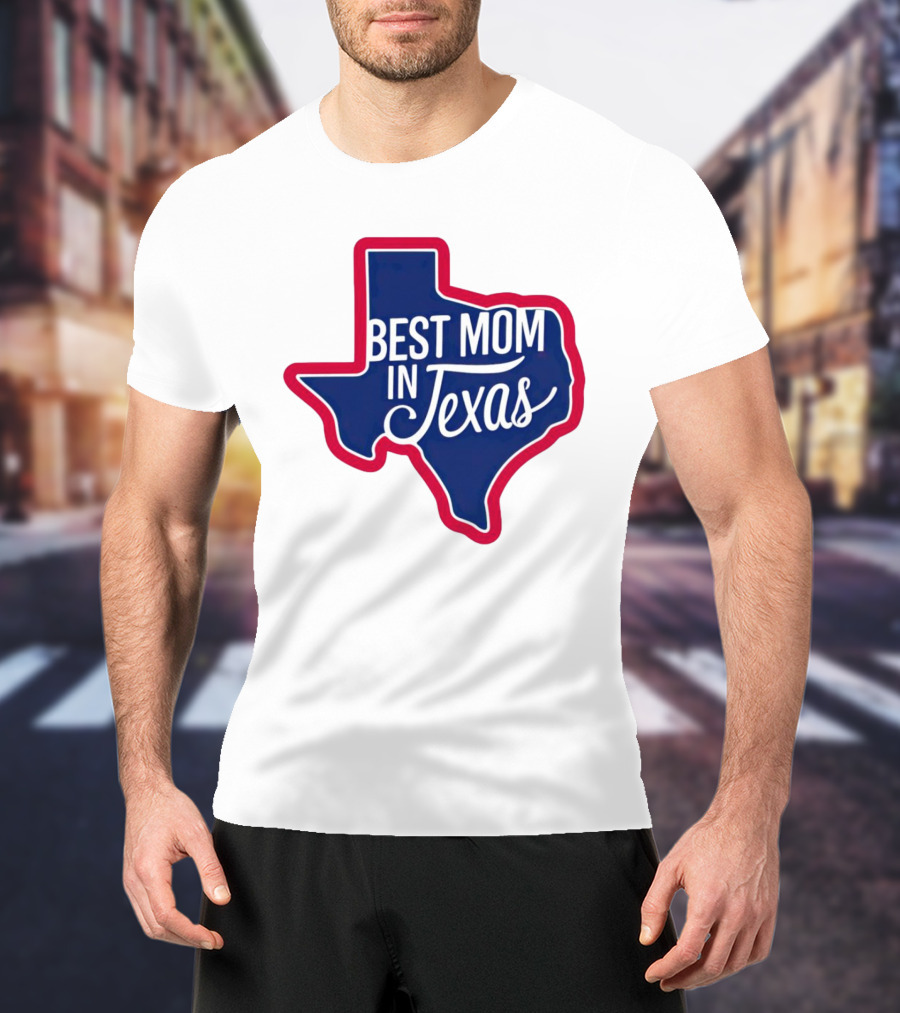 Best Mom In Texas State Shape With Red Border T-Shirt