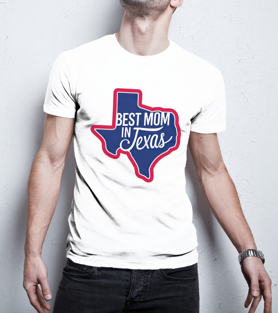 Best Mom In Texas State Shape With Red Border T-Shirt