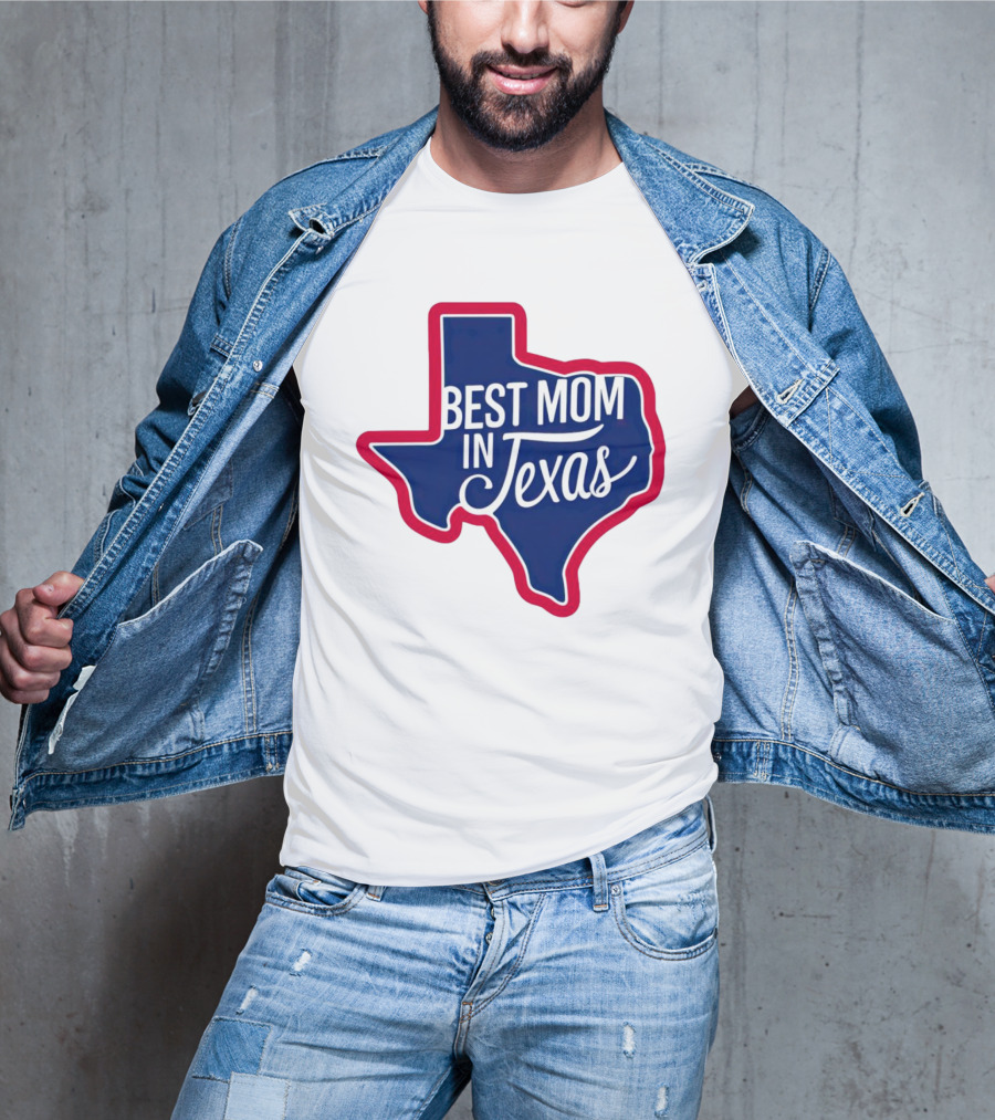 Best Mom In Texas State Shape With Red Border T-Shirt