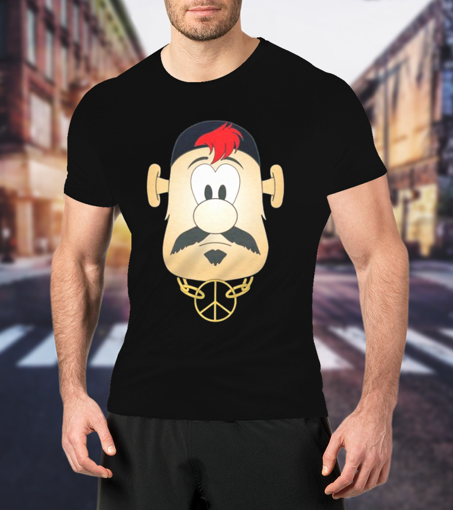 Blooper Strider Cartoon Face With Peace Necklace T-Shirt