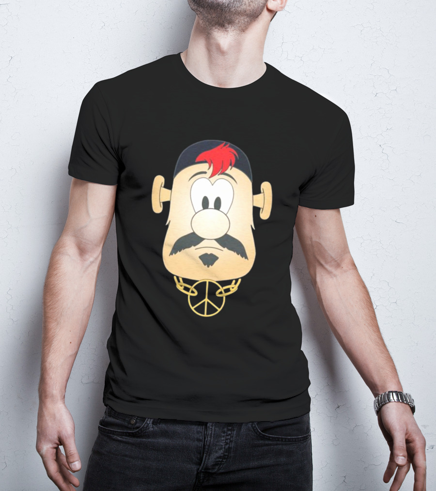 Blooper Strider Cartoon Face With Peace Necklace T-Shirt