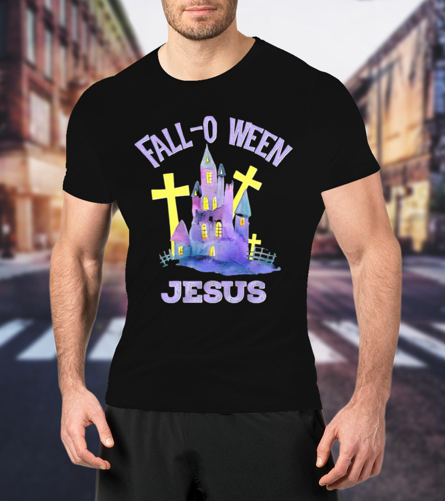 Falloween Jesus Haunted Castle With Crosses T-Shirt