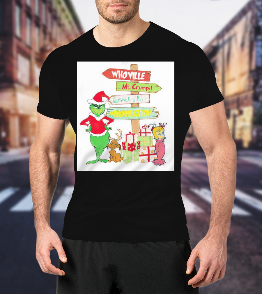Whoville Mt. Crumpit Grinch’s Lair Whobilation Christmas Scene With Grinch And Max T-Shirt