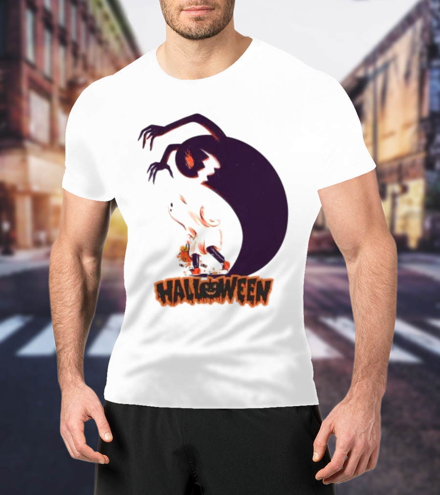 Happy Halloween Spooky Shadow Ghost With Pumpkin T-Shirt
