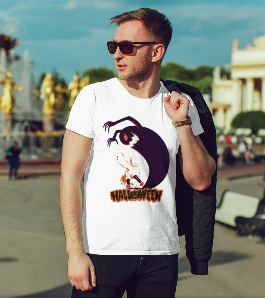 Happy Halloween Spooky Shadow Ghost With Pumpkin T-Shirt