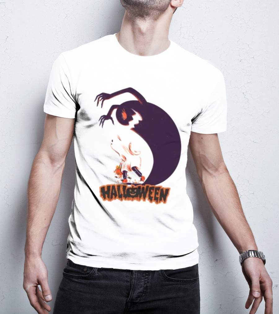 Happy Halloween Spooky Shadow Ghost With Pumpkin T-Shirt