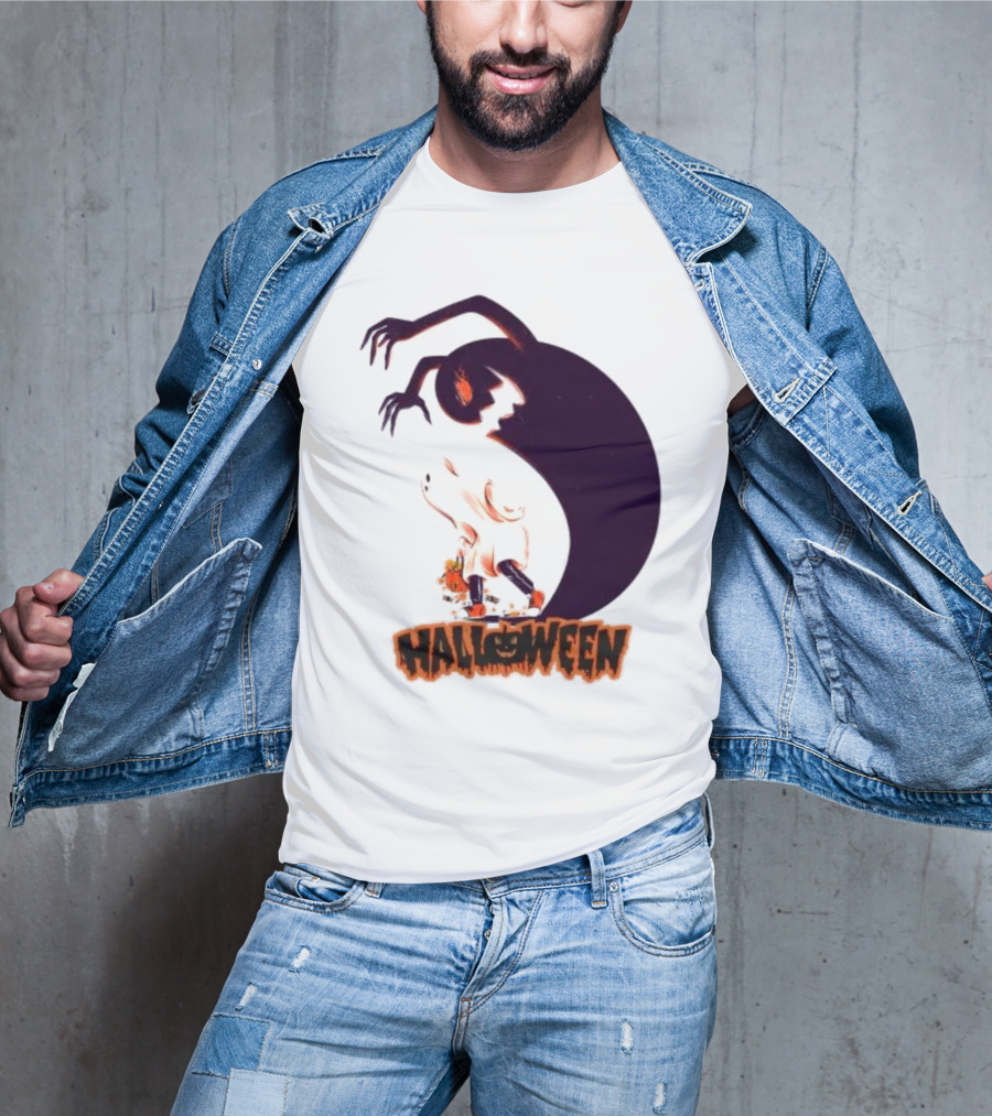Happy Halloween Spooky Shadow Ghost With Pumpkin T-Shirt