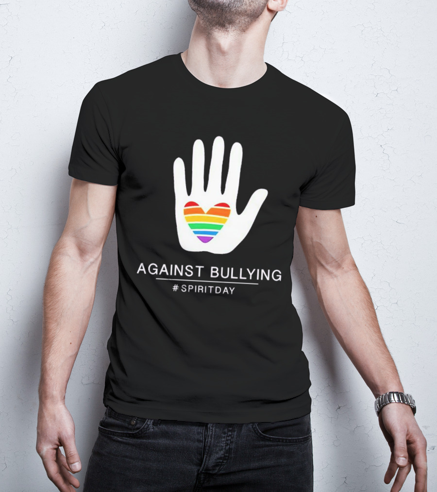 Against Bullying Rainbow Heart Hand Spirit Day T-Shirt