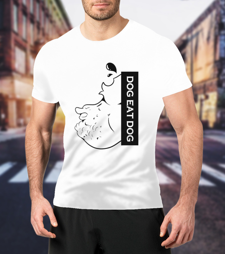 DOG EAT DOG Text With Canine Sketch T-Shirt