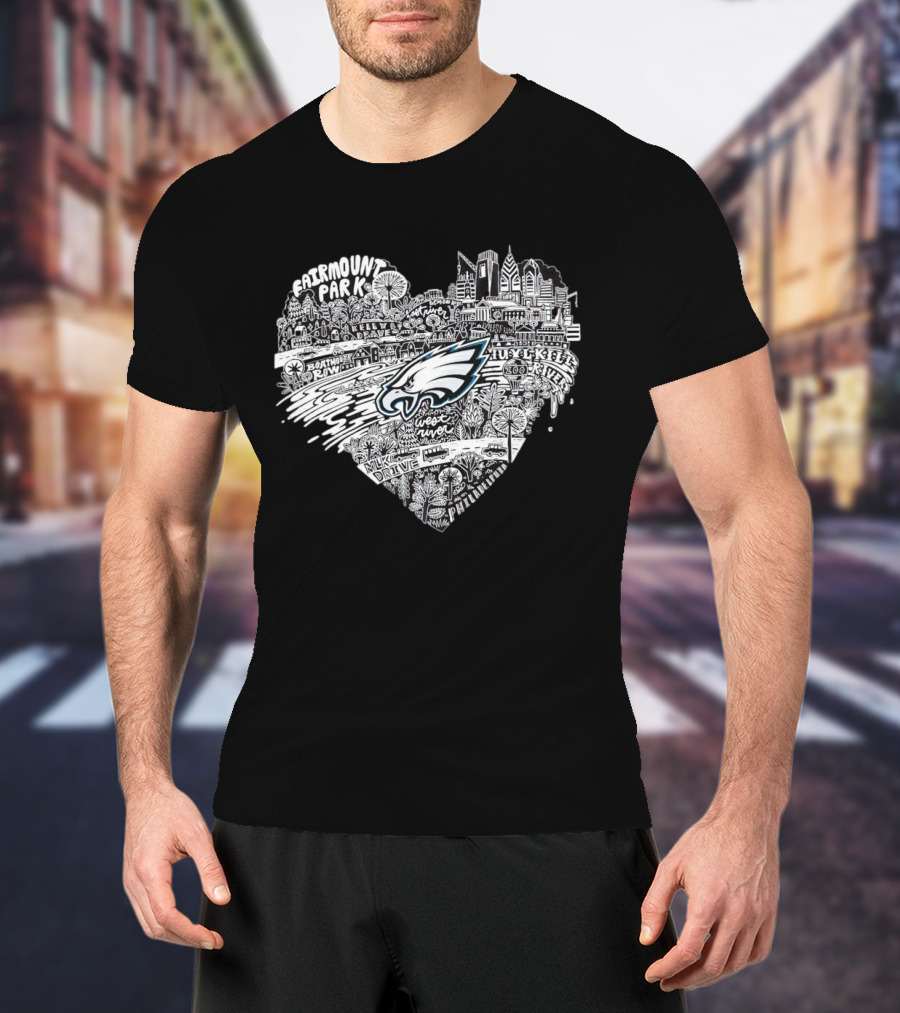Fairmount Park Philadelphia Eagles Love Heart City Skyline West River Kelly Drive Zuzka Kols Park T-Shirt