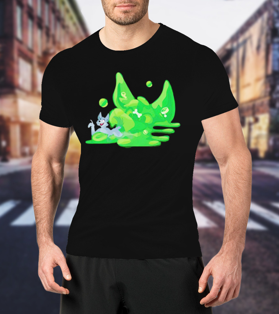 Gelatinous Dog Cartoon Slime With Playful Grey Pup And Green Ooze T-Shirt