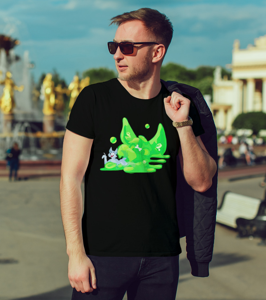 Gelatinous Dog Cartoon Slime With Playful Grey Pup And Green Ooze T-Shirt