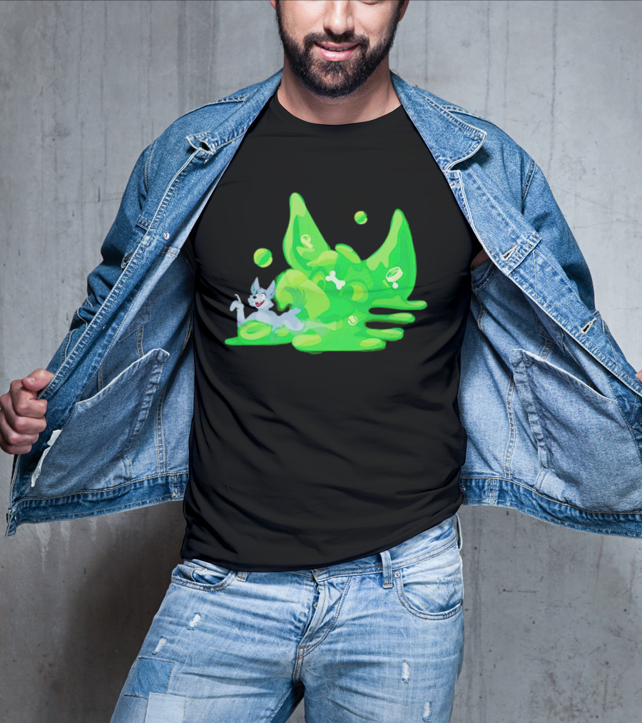 Gelatinous Dog Cartoon Slime With Playful Grey Pup And Green Ooze T-Shirt