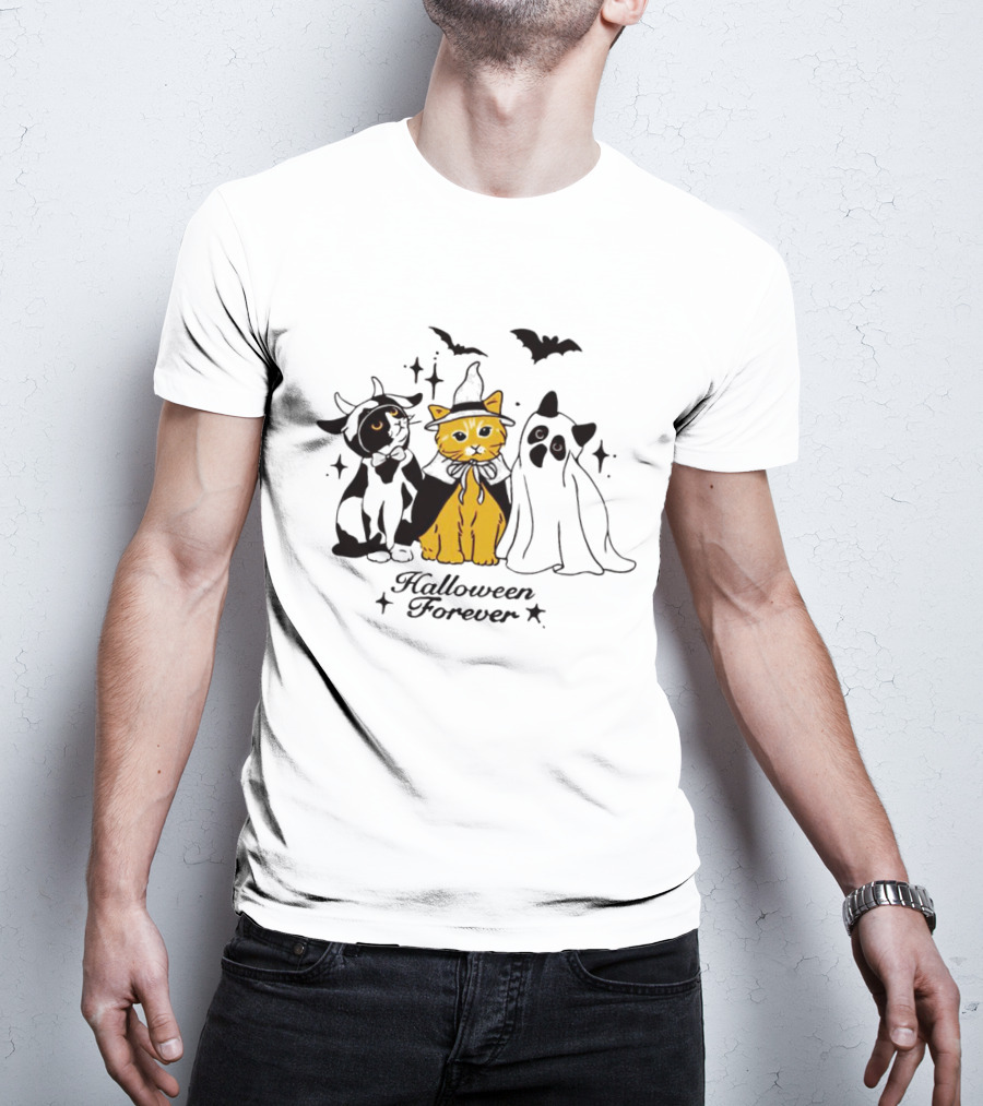 Halloween Forever Cats Witch Ghost Costumes Bats T-Shirt