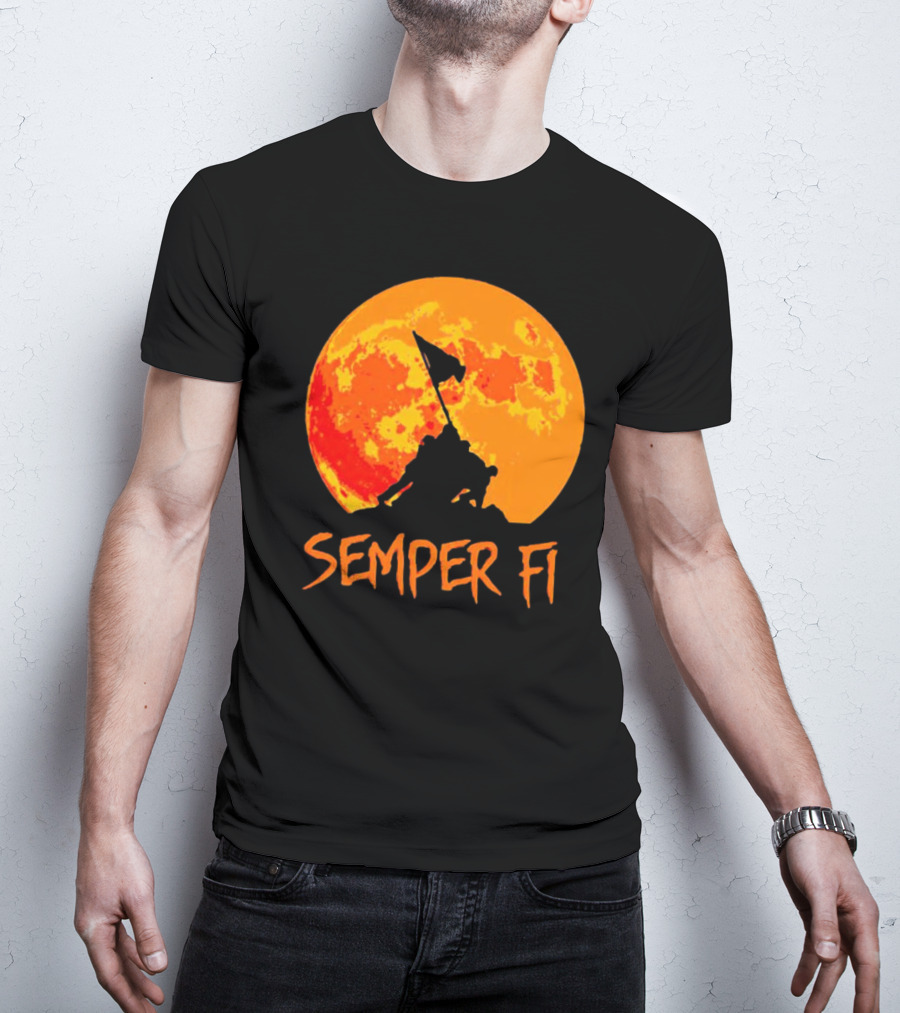 Semper Fi Halloween Full Moon Flag Raising T-Shirt