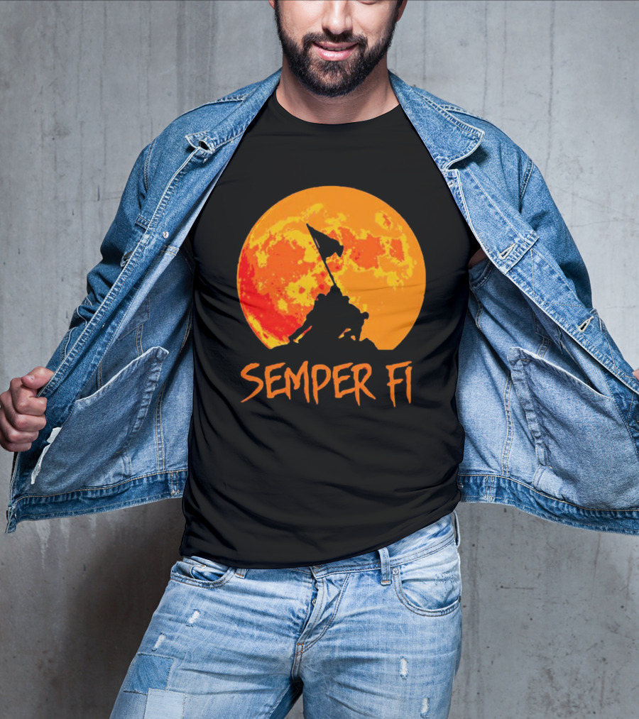 Semper Fi Halloween Full Moon Flag Raising T-Shirt