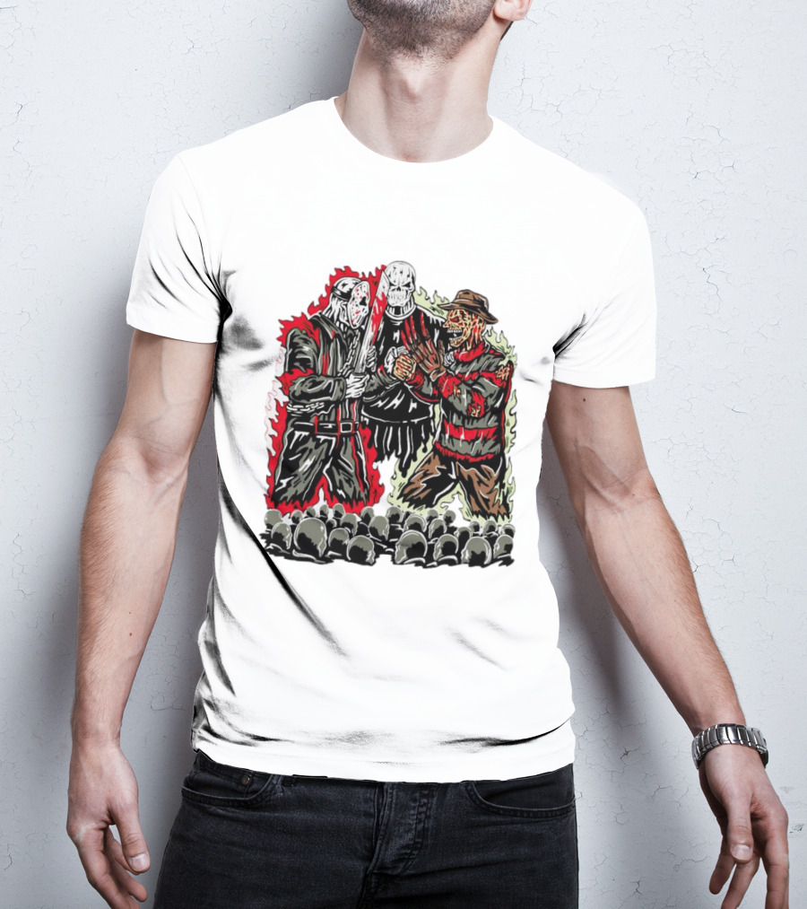 Horror Movies Violent Faceoff Battle Trio In Crowded Arena T-Shirt