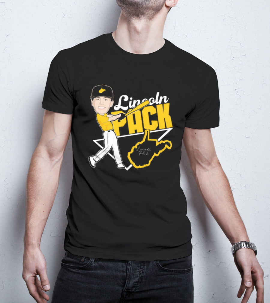 Lincoln Pack Baseball Caricature With Signature And West Virginia T-Shirt