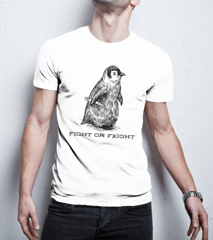 Fight Or Flight Penguin With Knife Image T-Shirt