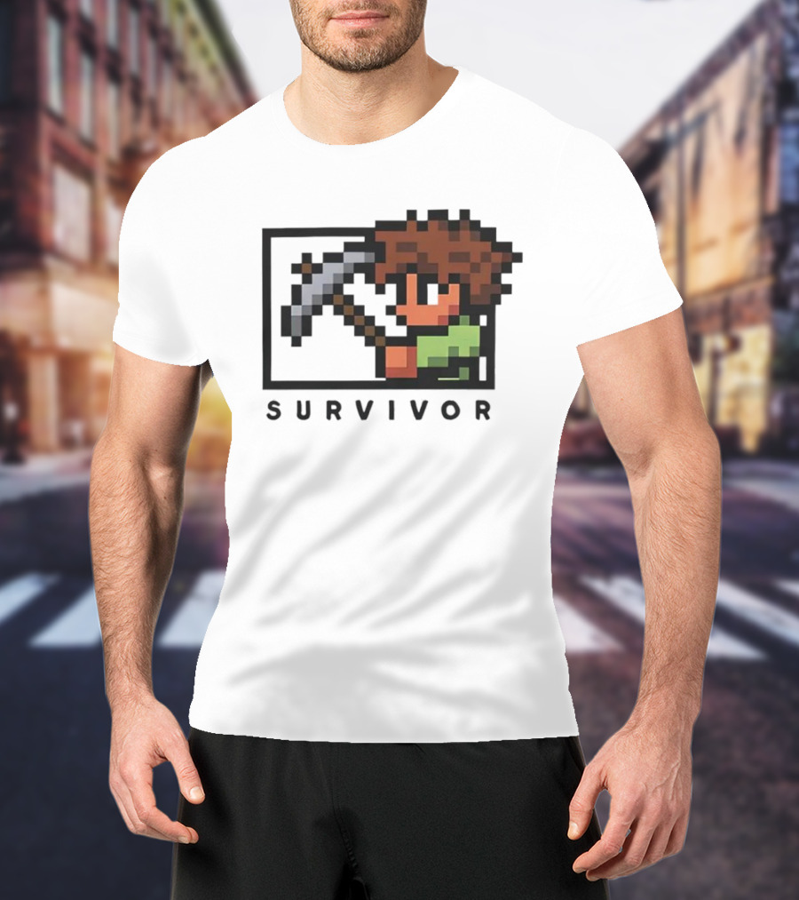 Terraria Survivor Pixel Art Character With Pickaxe T-Shirt