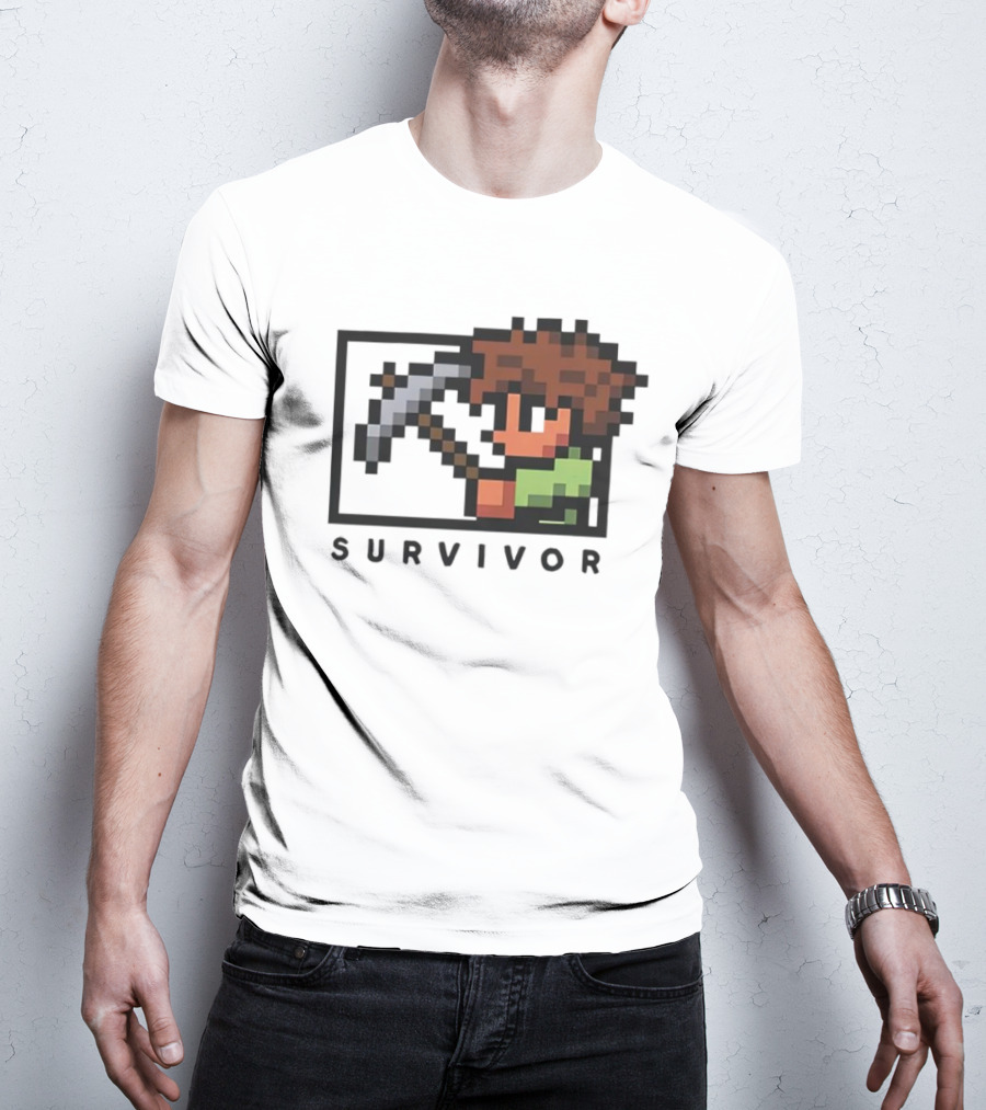 Terraria Survivor Pixel Art Character With Pickaxe T-Shirt