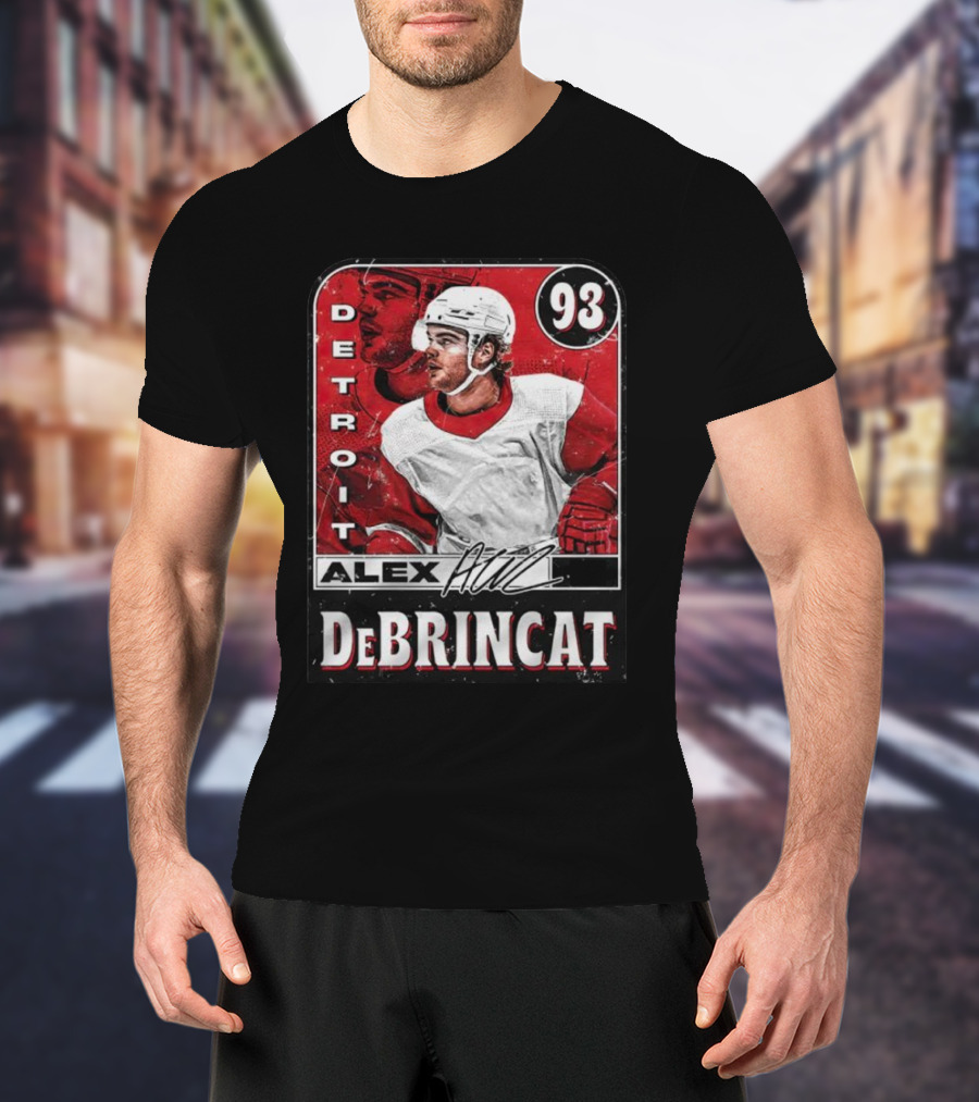 Detroit Alex DeBrincat 93 Card Red And White Hockey T-Shirt