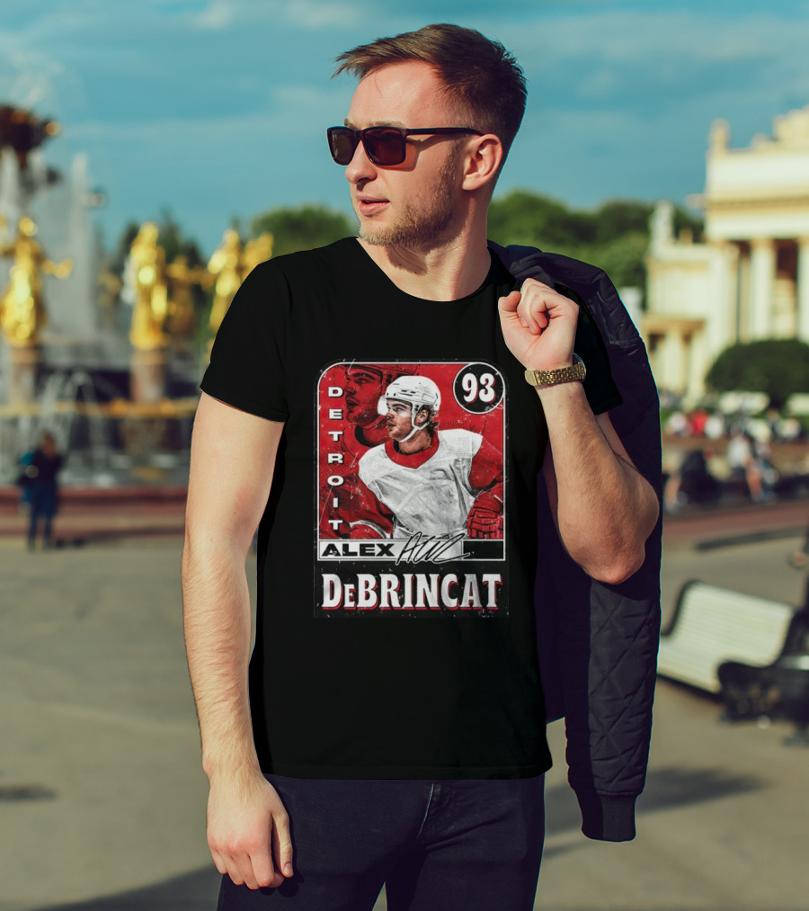 Detroit Alex DeBrincat 93 Card Red And White Hockey T-Shirt