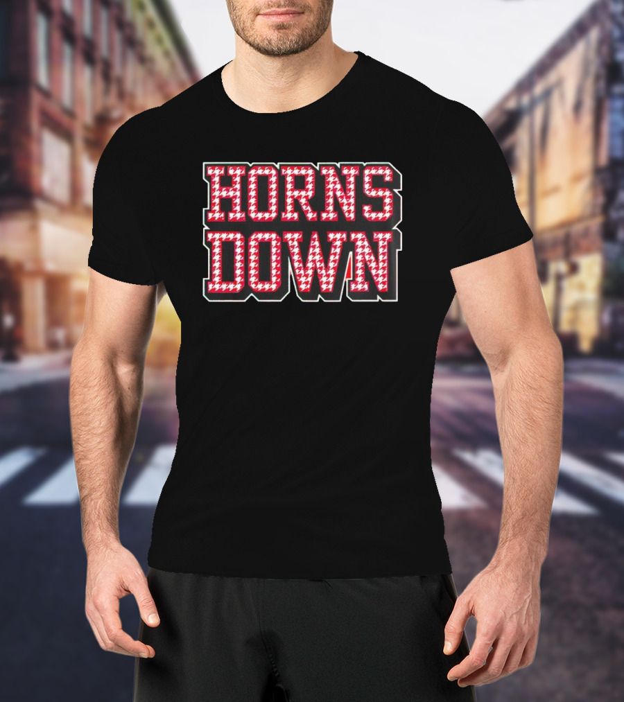 Houndstooth Horns Down Black T-Shirt