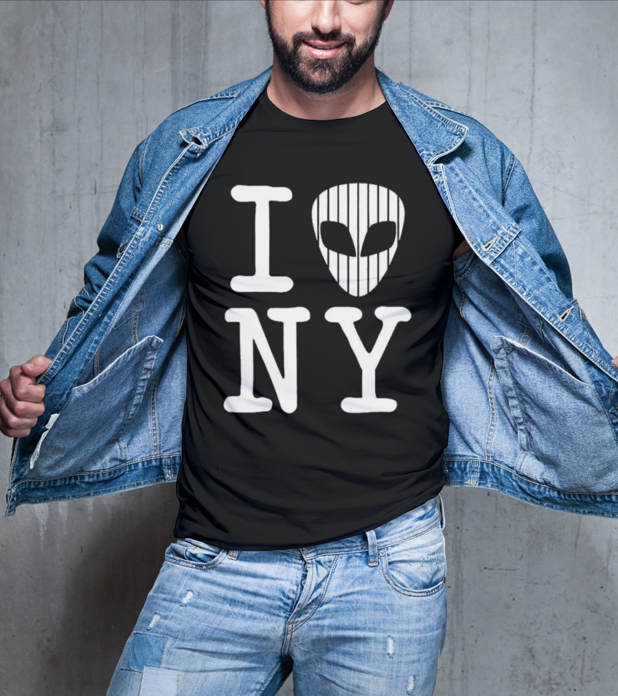 I Alien NY Alien Head Baseball Stripes T-Shirt