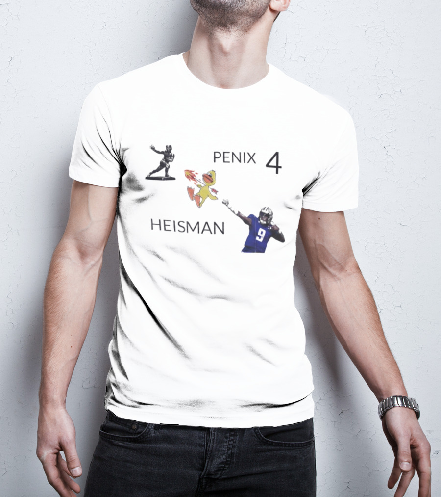 Penix 4 Heisman Football Player Number 9 With Trophy And Mascot Image T-Shirt
