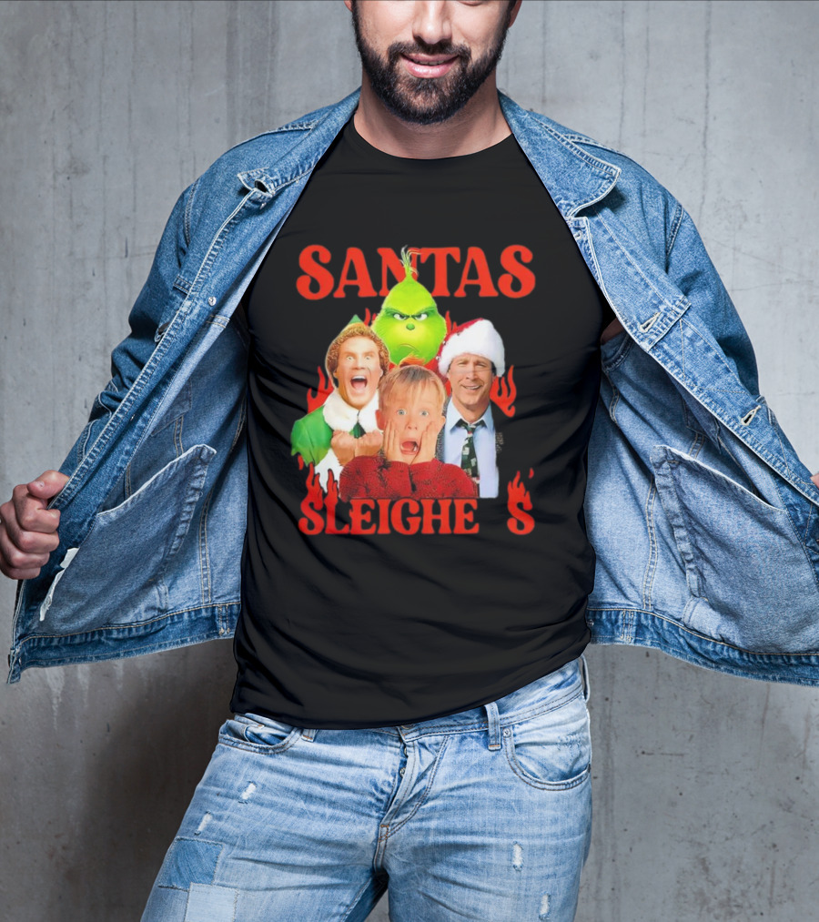 Santas Sleighers Christmas Rock Tour Featuring Iconic Holiday Characters T-Shirt
