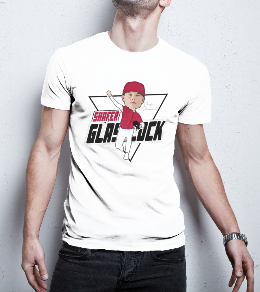 Shafer Glasscock Caricature Signature Red Cap Baseball Pose T-Shirt