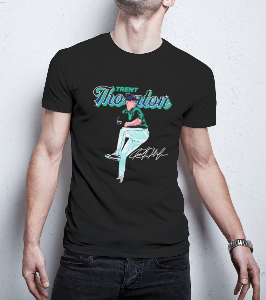 Trent Thornton Pitching Seattle Mariners Baseball Signature T-Shirt