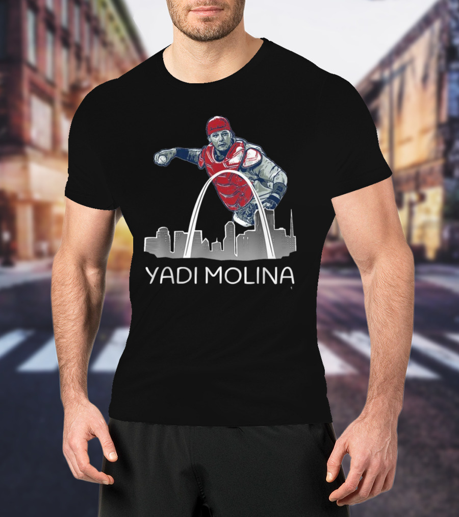 Yadi Molina St. Louis Skyline Arch Baseball T-Shirt