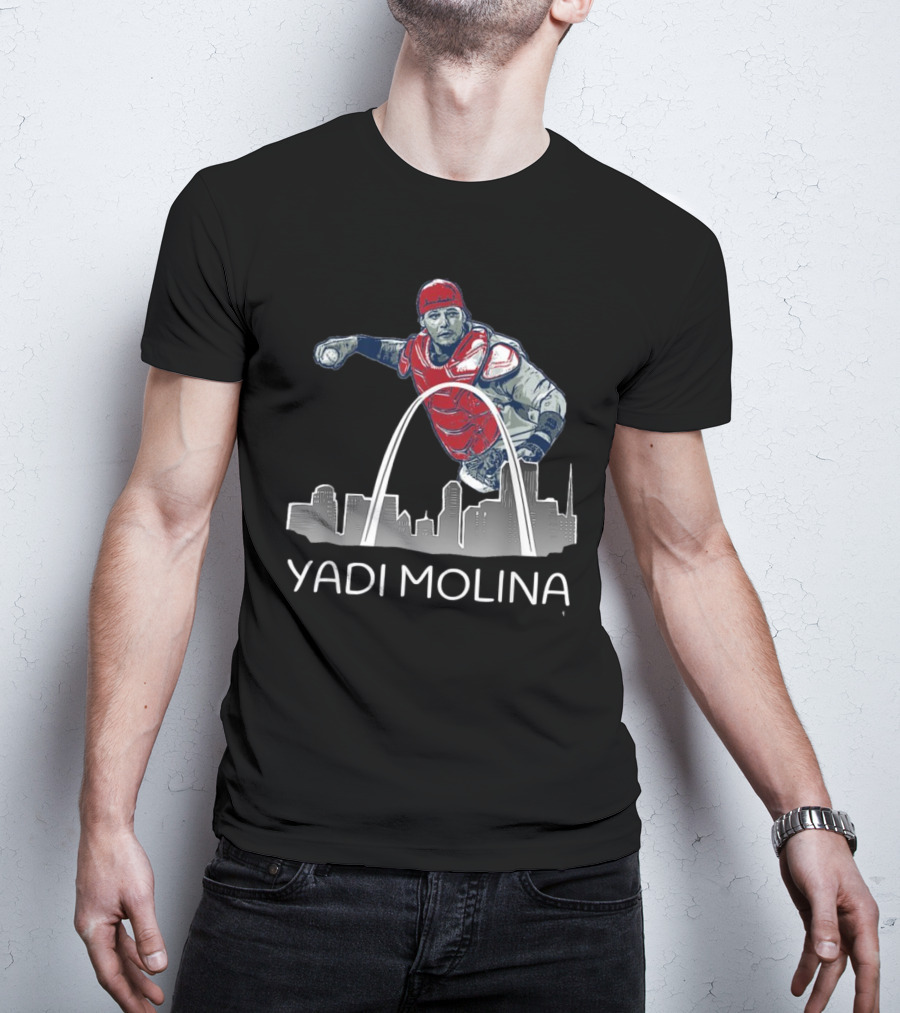 Yadi Molina St. Louis Skyline Arch Baseball T-Shirt